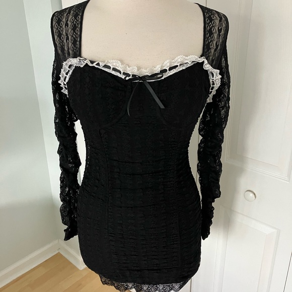 NWT Love Shack Fancy Evangelina Black Lace Mini Dress Size X Small - Picture 5 of 10